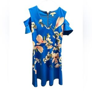 Ted Baker Floral Cold Shoulder Dress in Blue size 2